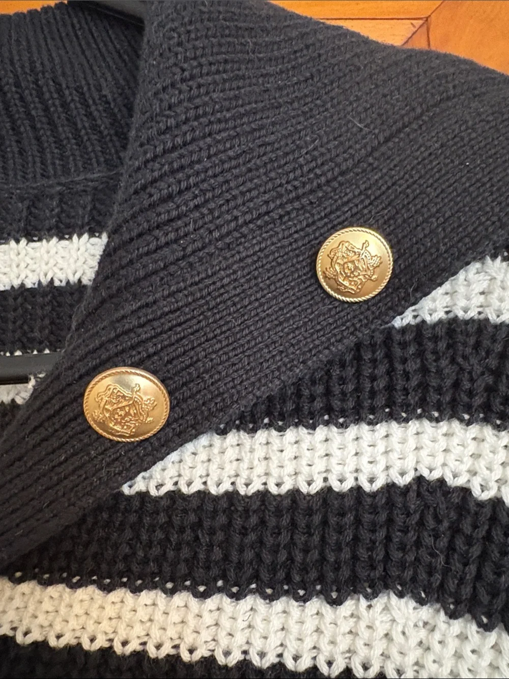 J. Crew Black & White Striped Cowl-Snap Sweater
